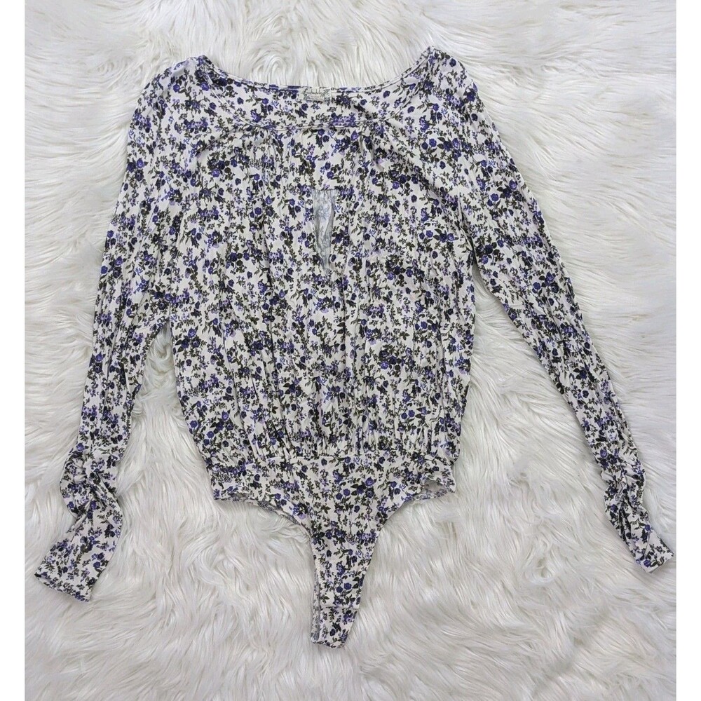 Free People Floral Bodysuit S Purple Blue Ditsy Boho Cottagecore Y2K Romantic